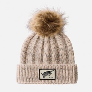 Red Wing Knit Pom Beanie Hat in Cream | TDHEX-7236